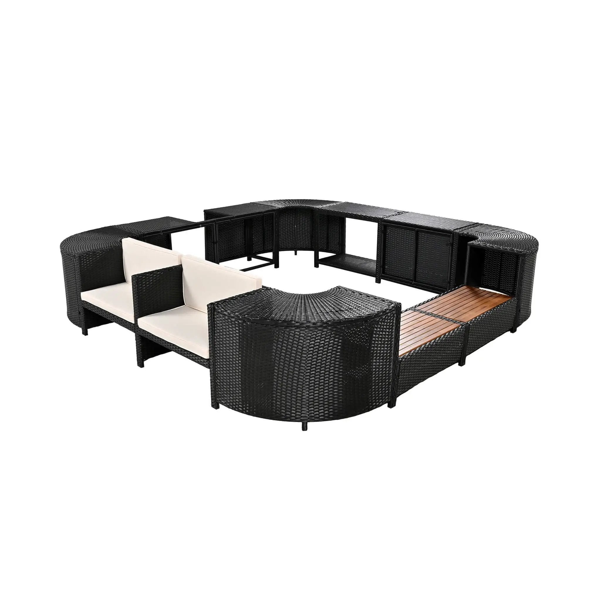 Alora Large Outdoor Quadrilateral Spa Surround Rattan Sectional Sofa Set With Storage Compartments (SAK80217) by SAKSBY WHOLESALE