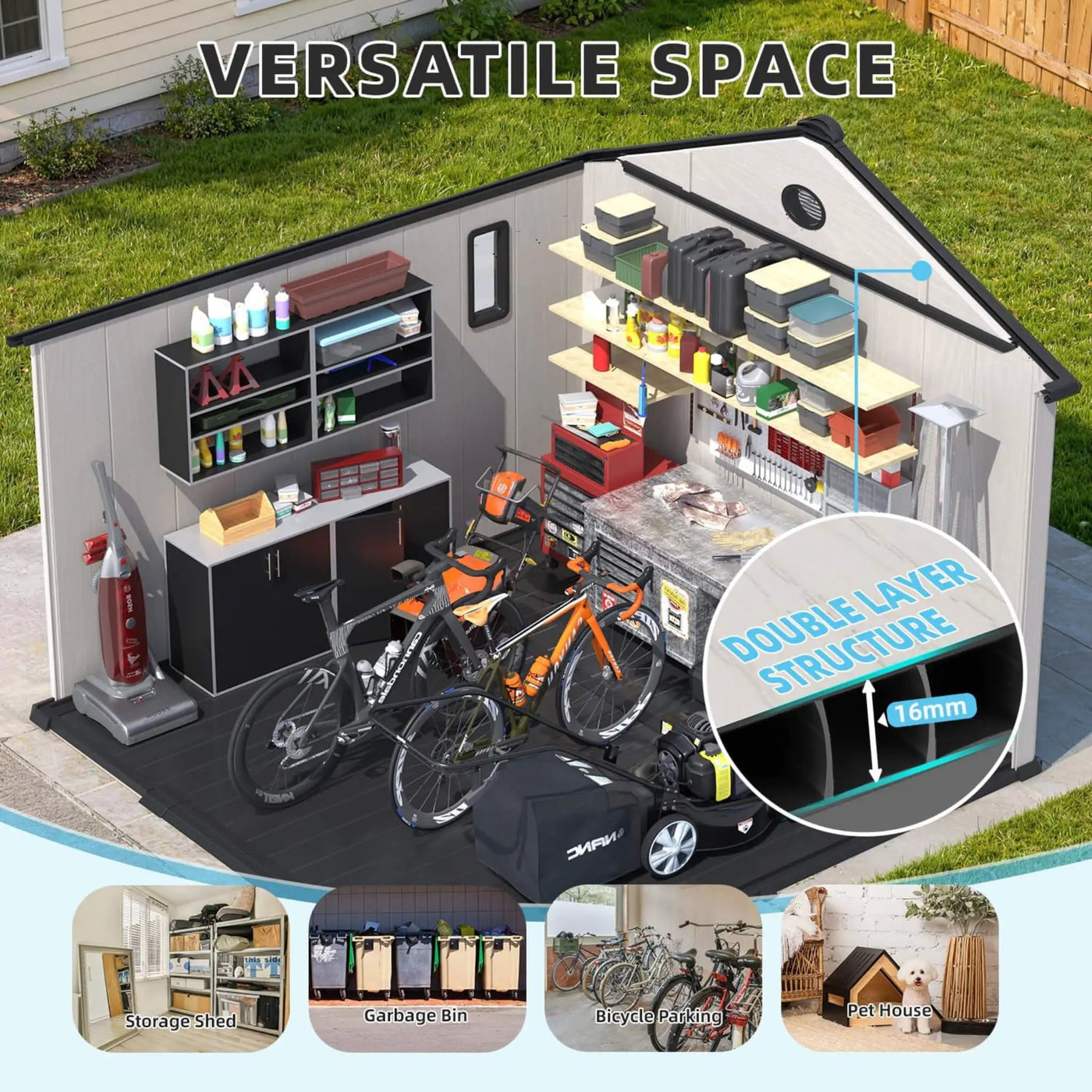 Large Outdoor Resin Storage Shed With Floor, Windows, Lockable Doors, Vents (SAK61784) by SAKSBY WHOLESALE