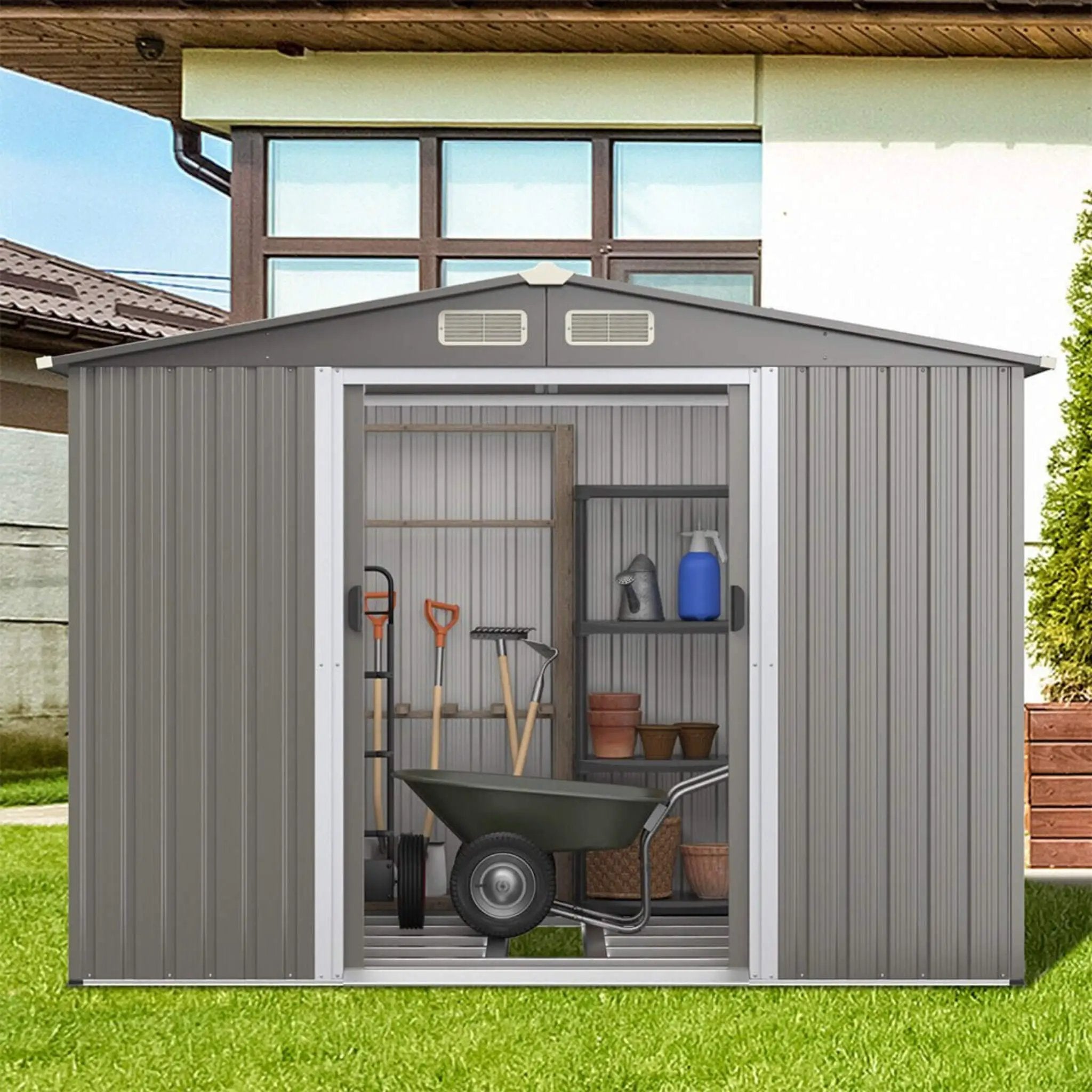 [08X06FT] Alora Premium Outdoor Steel Tool Storage Garden Backyard Shed (SAK74185) by SAKSBY WHOLESALE