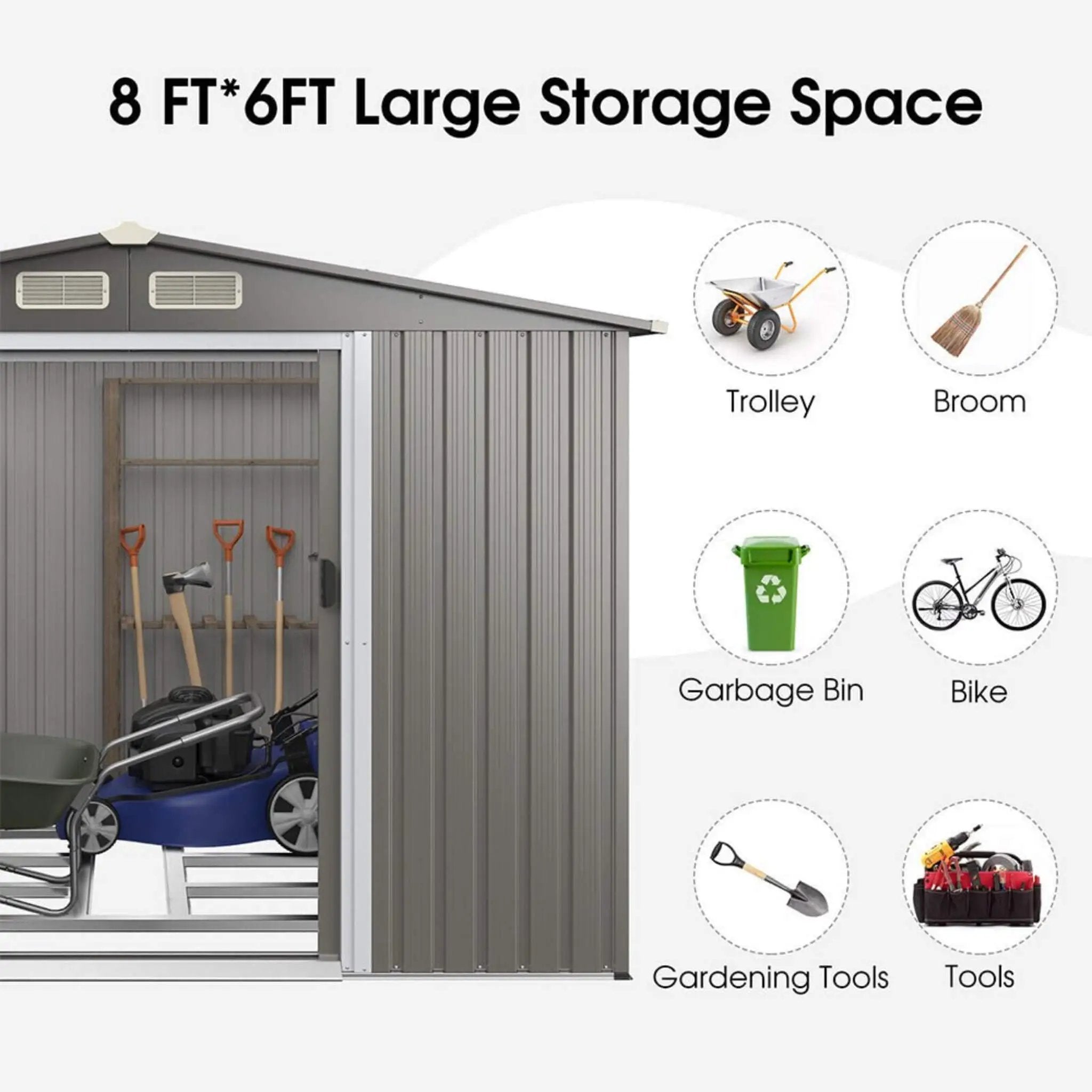 [08X06FT] Alora Premium Outdoor Steel Tool Storage Garden Backyard Shed (SAK74185) by SAKSBY WHOLESALE