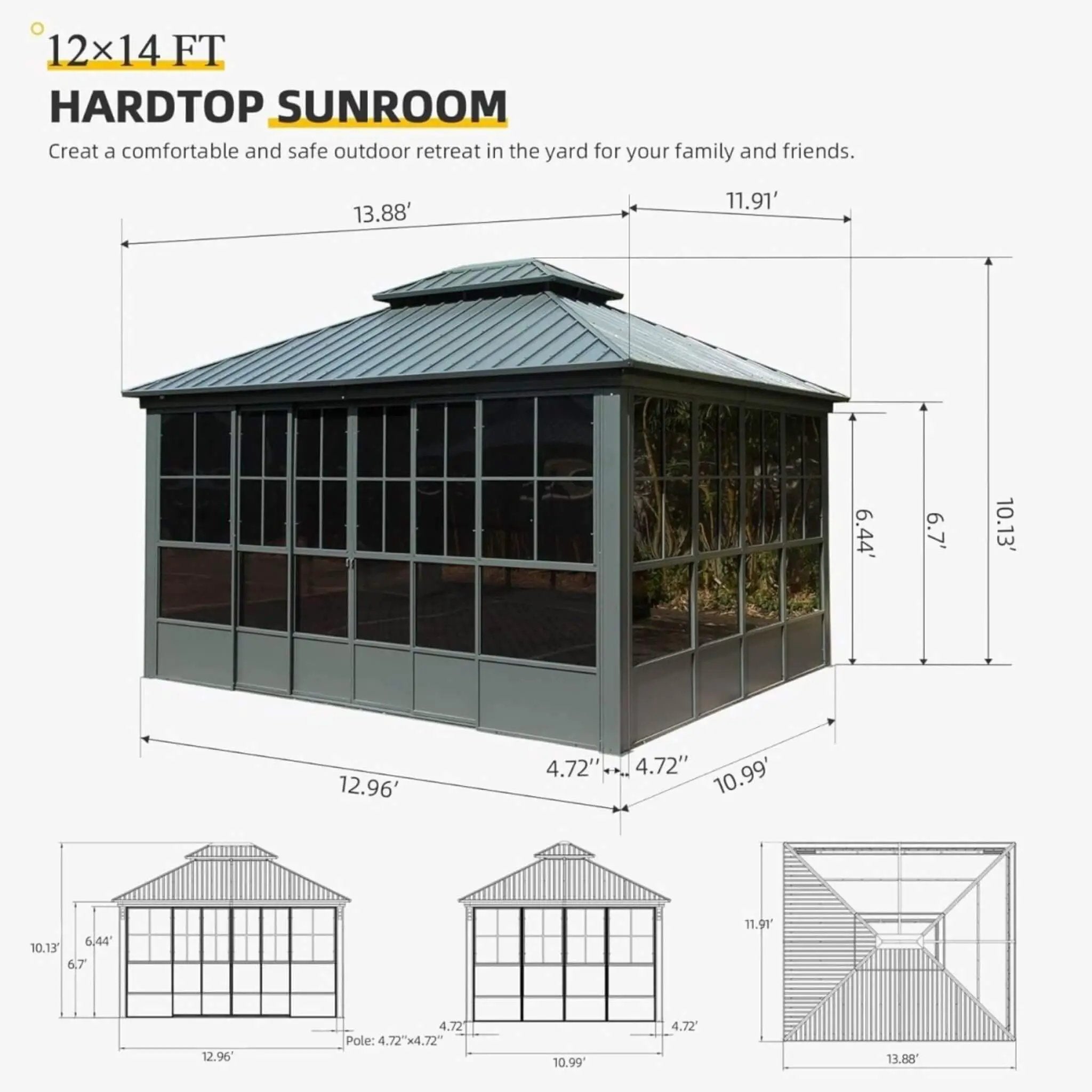 [12X14FT] Alora Veranda Large Heavy-Duty All-Season Steel Top Aluminum Double Roof Backyard Sunroom (SAK97284) by SAKSBY WHOLESALE