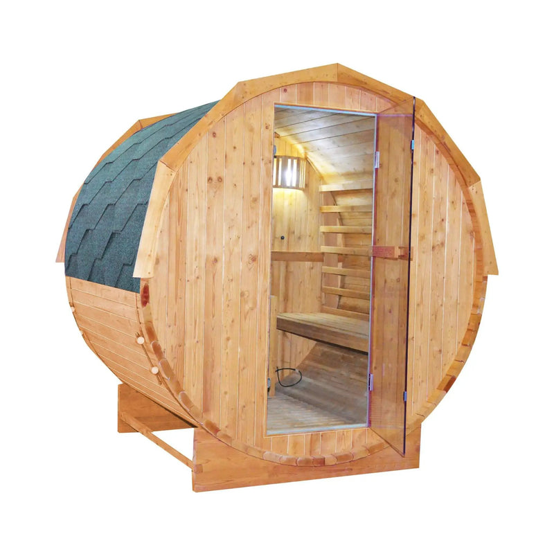 Thermora Ignite Large Premium American White Oak Outdoor Wooden Barrel Sauna With 4.5KW Sauna Heater (SAK45968) by SAKSBY WHOLESALE
