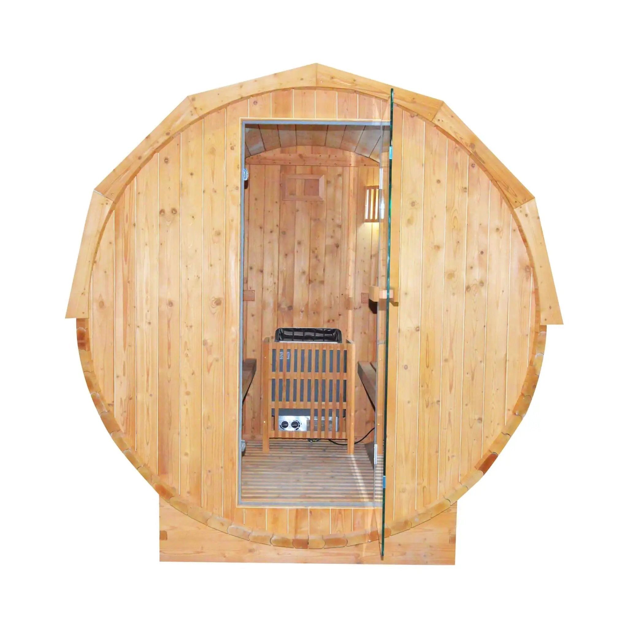 Thermora Ignite Large Premium American White Oak Outdoor Wooden Barrel Sauna With 4.5KW Sauna Heater (SAK45968) by SAKSBY WHOLESALE