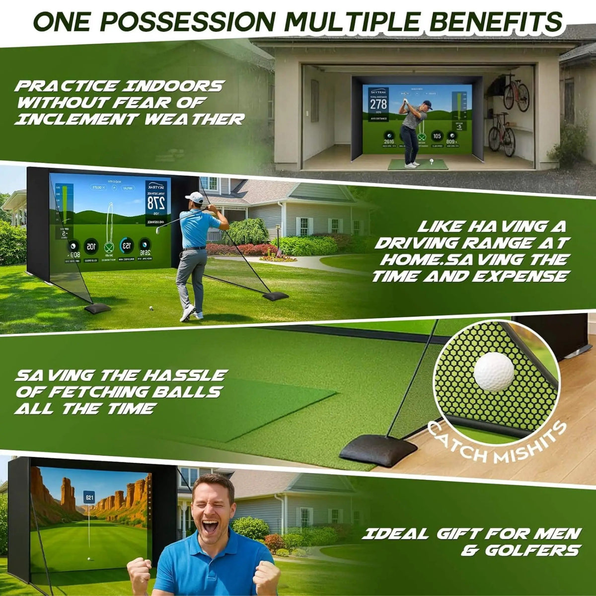 Large Premium Indoor Golf Simulator Enclosure Net With Frame And HD Screen Kit [ENCLOSURE ONLY] (SAK34172) by SAKSBY WHOLESALE