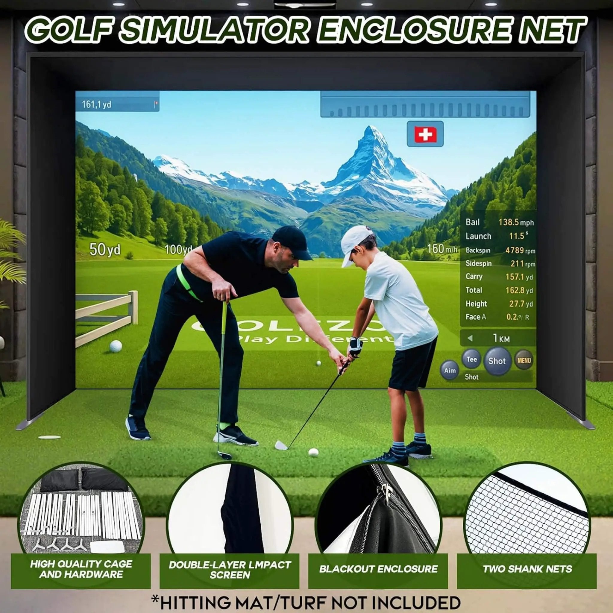 Large Premium Indoor Golf Simulator Enclosure Net With Frame And HD Screen Kit [ENCLOSURE ONLY] (SAK34172) by SAKSBY WHOLESALE