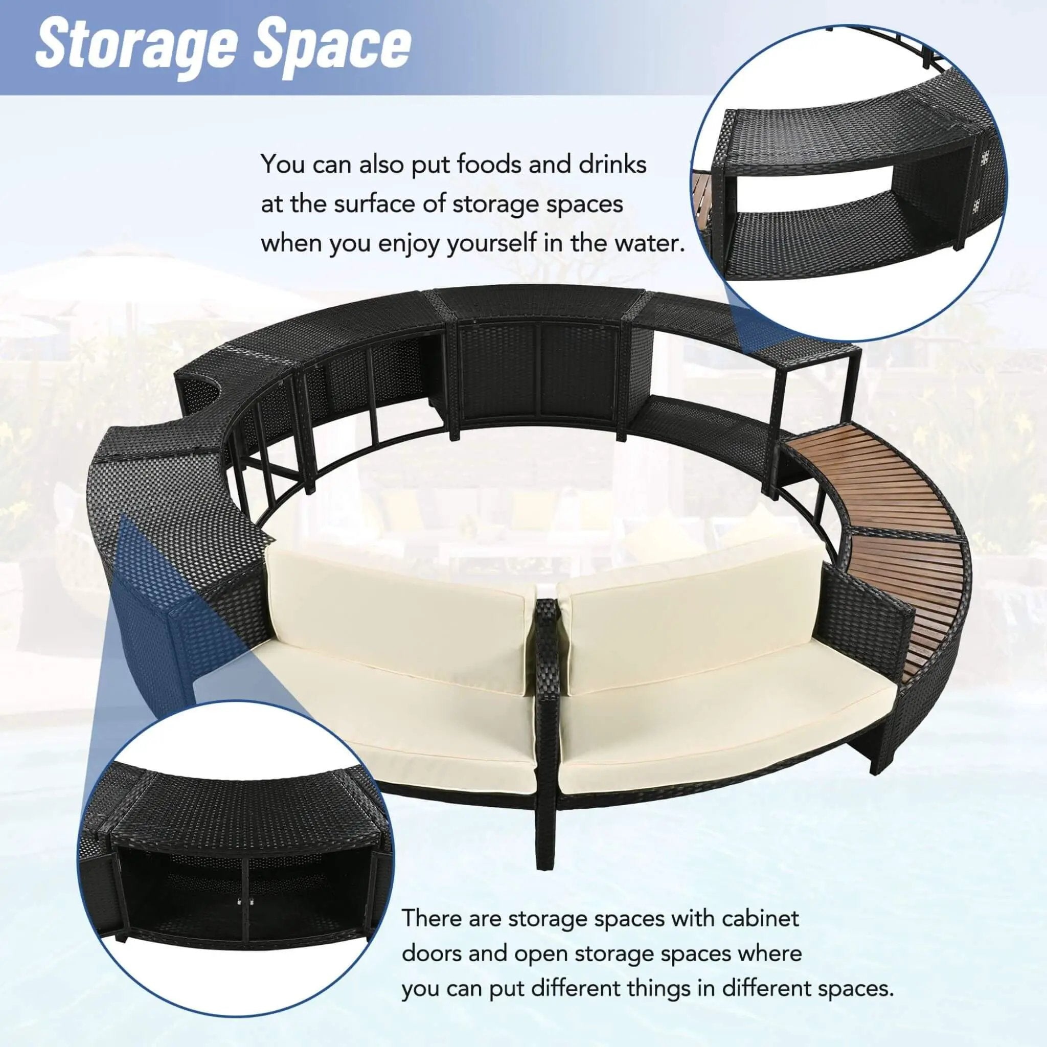 Alora Large Premium Surround Spa Patio Rattan Sofa Set With Storage Compartments And Cushions (SAK75629) by SAKSBY WHOLESALE