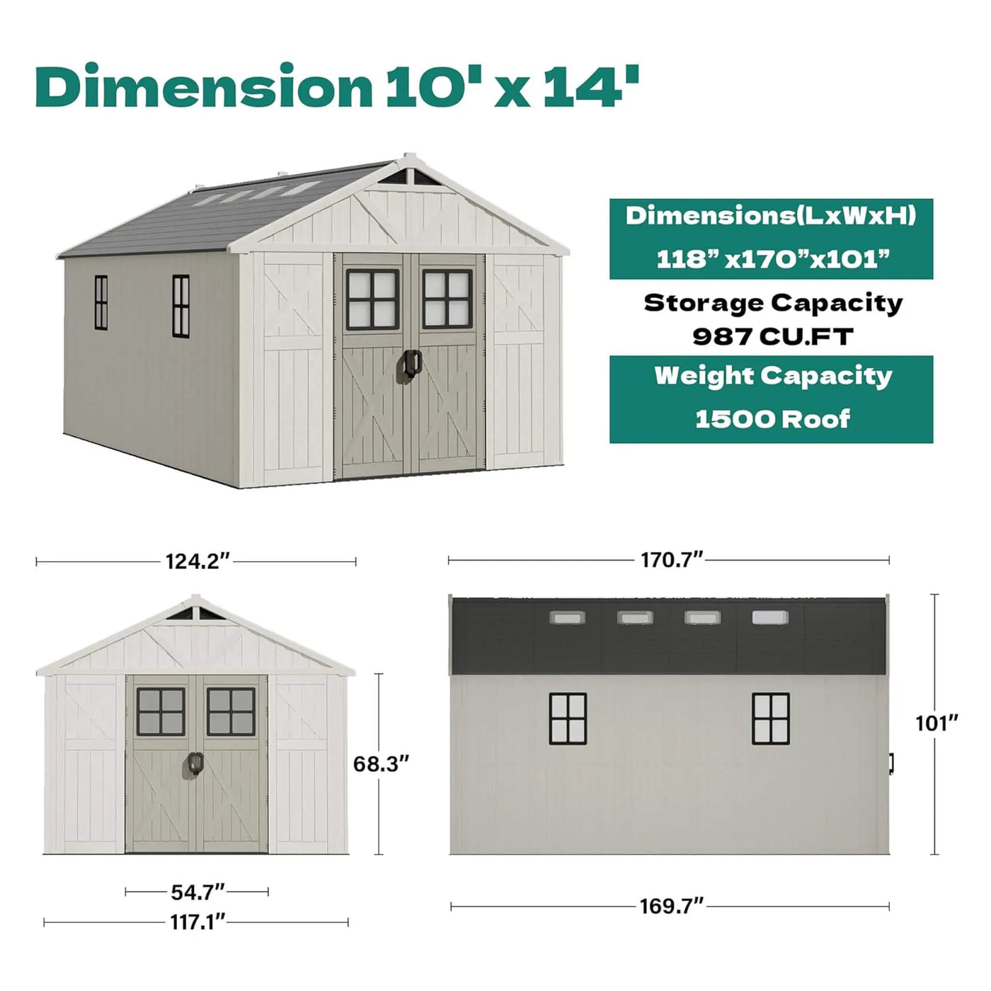Alora Large Resin Outdoor Storage Shed With Floor, Windows, And Lockable Door (SAK98421) by SAKSBY WHOLESALE