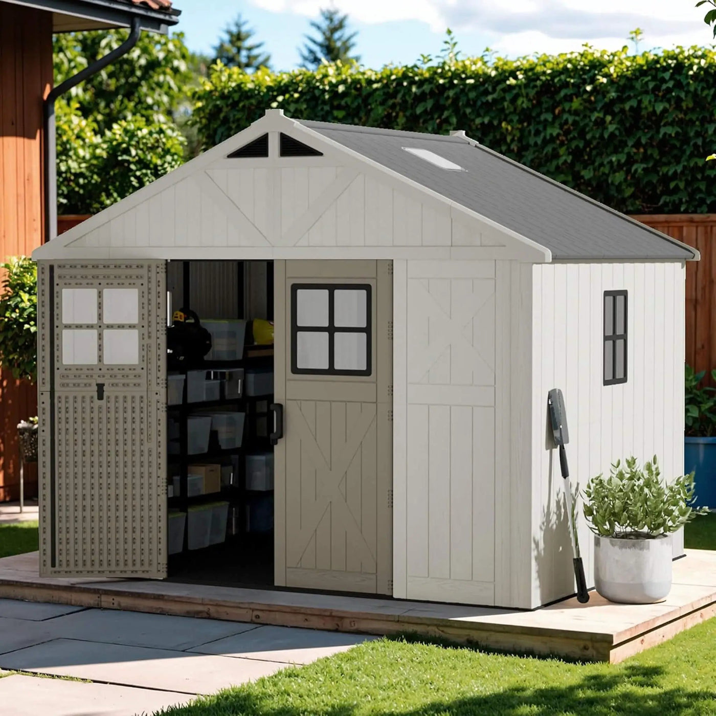 Alora Large Resin Outdoor Storage Shed With Floor, Windows, And Lockable Door (SAK98421) by SAKSBY WHOLESALE