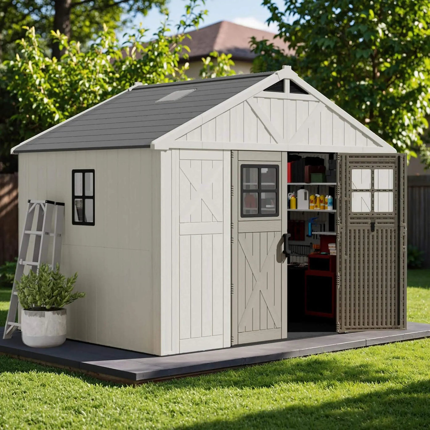 Alora Large Resin Outdoor Storage Shed With Floor, Windows, And Lockable Door (SAK98421) by SAKSBY WHOLESALE