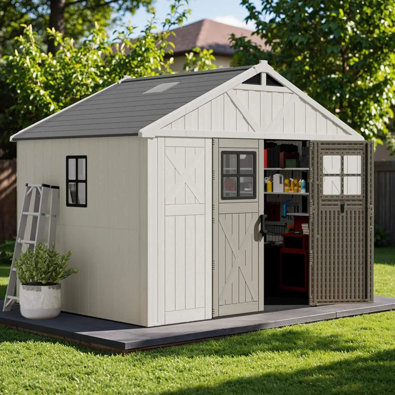 Alora Large Resin Outdoor Storage Shed With Floor, Windows, And Lockable Door (SAK98421) by SAKSBY WHOLESALE