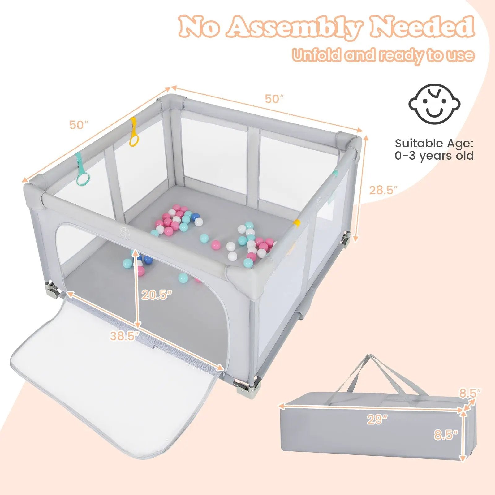 Large Baby Playpen BPA-Free Foldable Toddlers Safety Fence Play Yard with Zipper Gate by DirectDeals