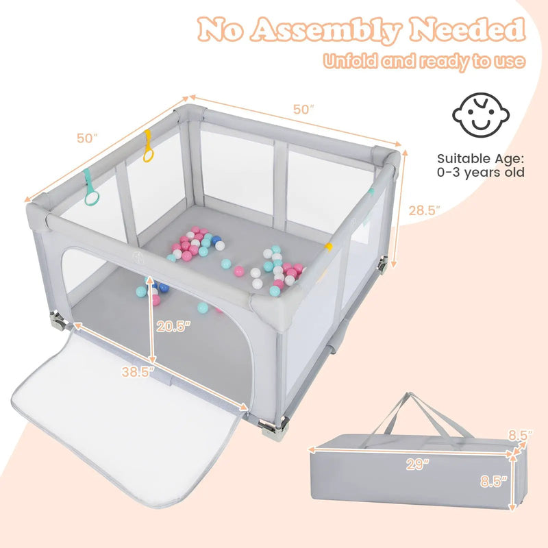 Large Baby Playpen BPA-Free Foldable Toddlers Safety Fence Play Yard with Zipper Gate by DirectDeals