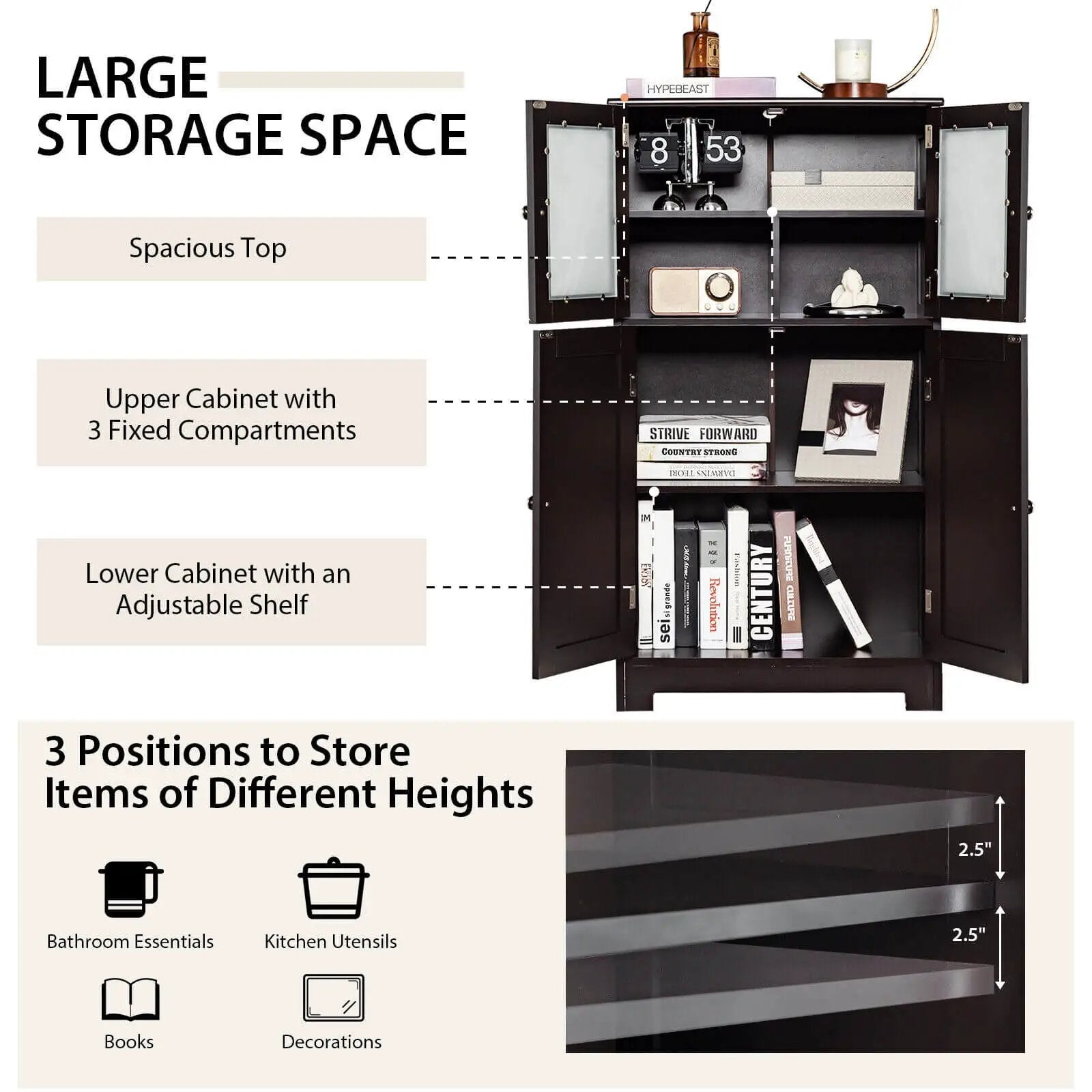 Bathroom Floor Storage Locker Kitchen Cabinet with Doors and Adjustable Shelf by DirectDeals