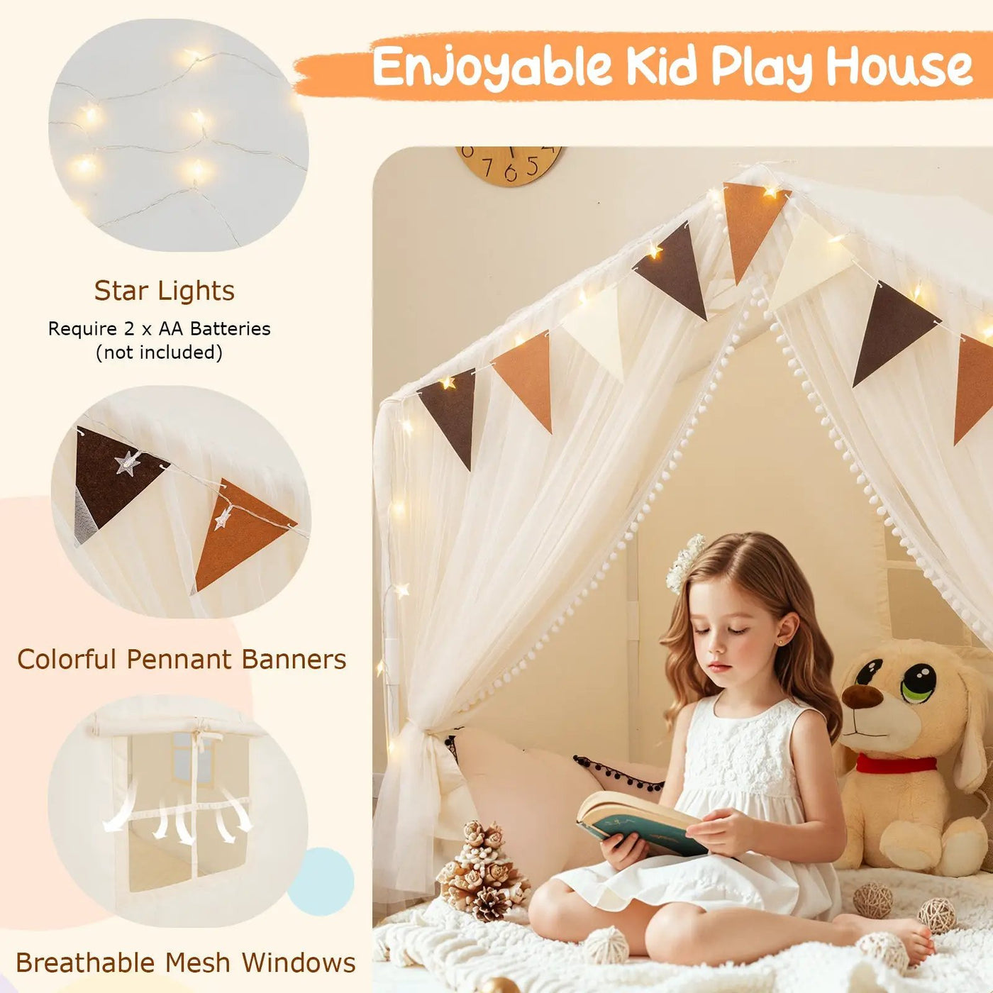 Large Toddler Playhouse Tent with Door Curtains Windows by DirectDeals