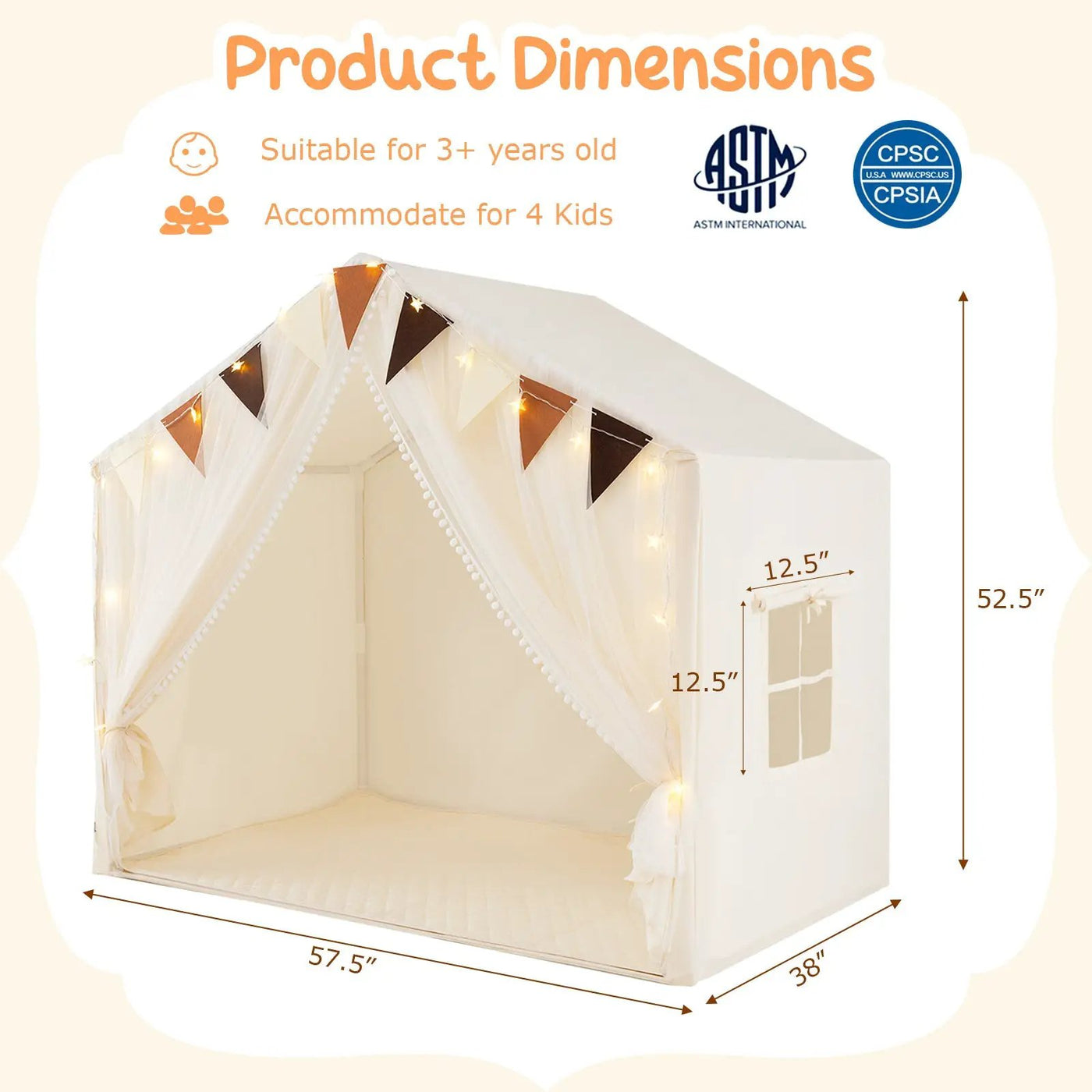 Large Toddler Playhouse Tent with Door Curtains Windows by DirectDeals