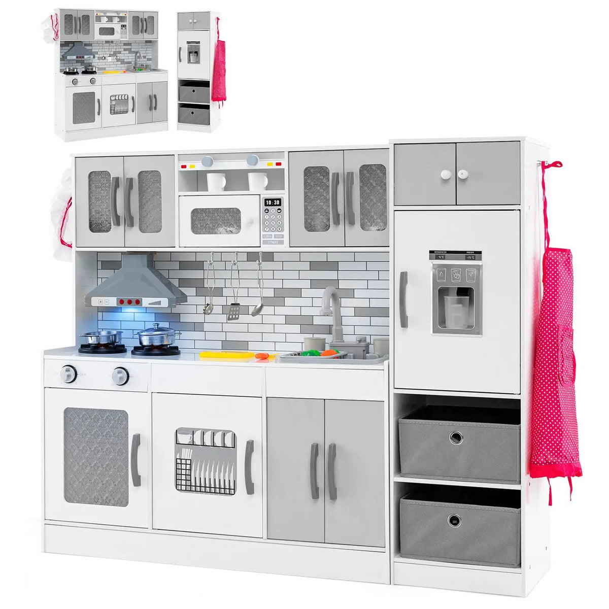 Wooden Kitchen Playset with Lights and Sounds for Ages 3+ by DirectDeals