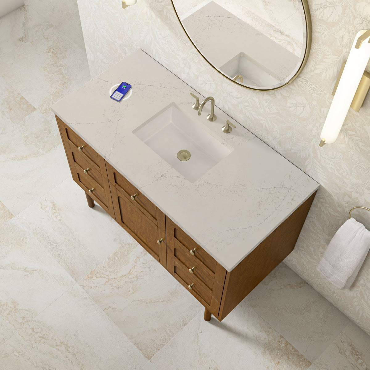 James Martin Laurent 48" Dual Mount Single Bathroom Vanity, Honey Oak with Siberian (FreePower) countertop