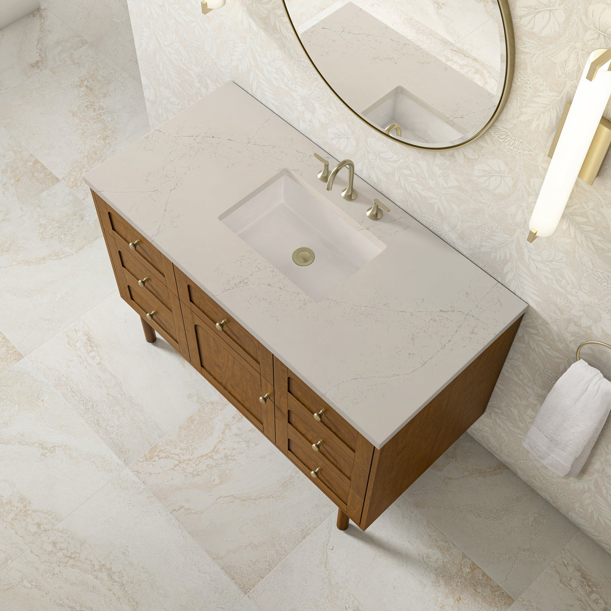 James Martin Laurent 48" Dual Mount Single Bathroom Vanity, Honey Oak with Siberian countertop