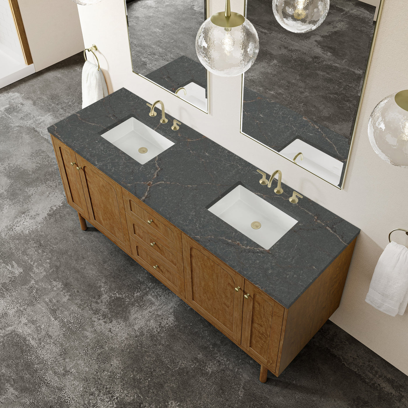 James Martin Laurent 72" Dual Mount Double Bathroom Vanity, Honey Oak with Parisien Bleu countertop