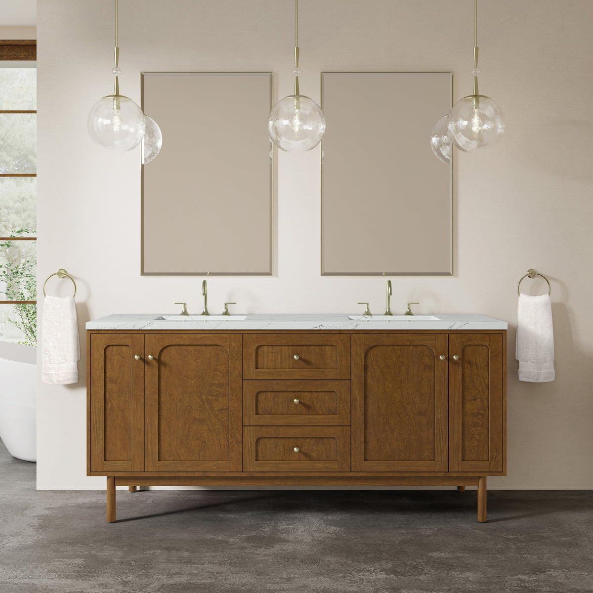 James Martin Laurent 72" Dual Mount Double Bathroom Vanity, Honey Oak, cabinet without a countertop