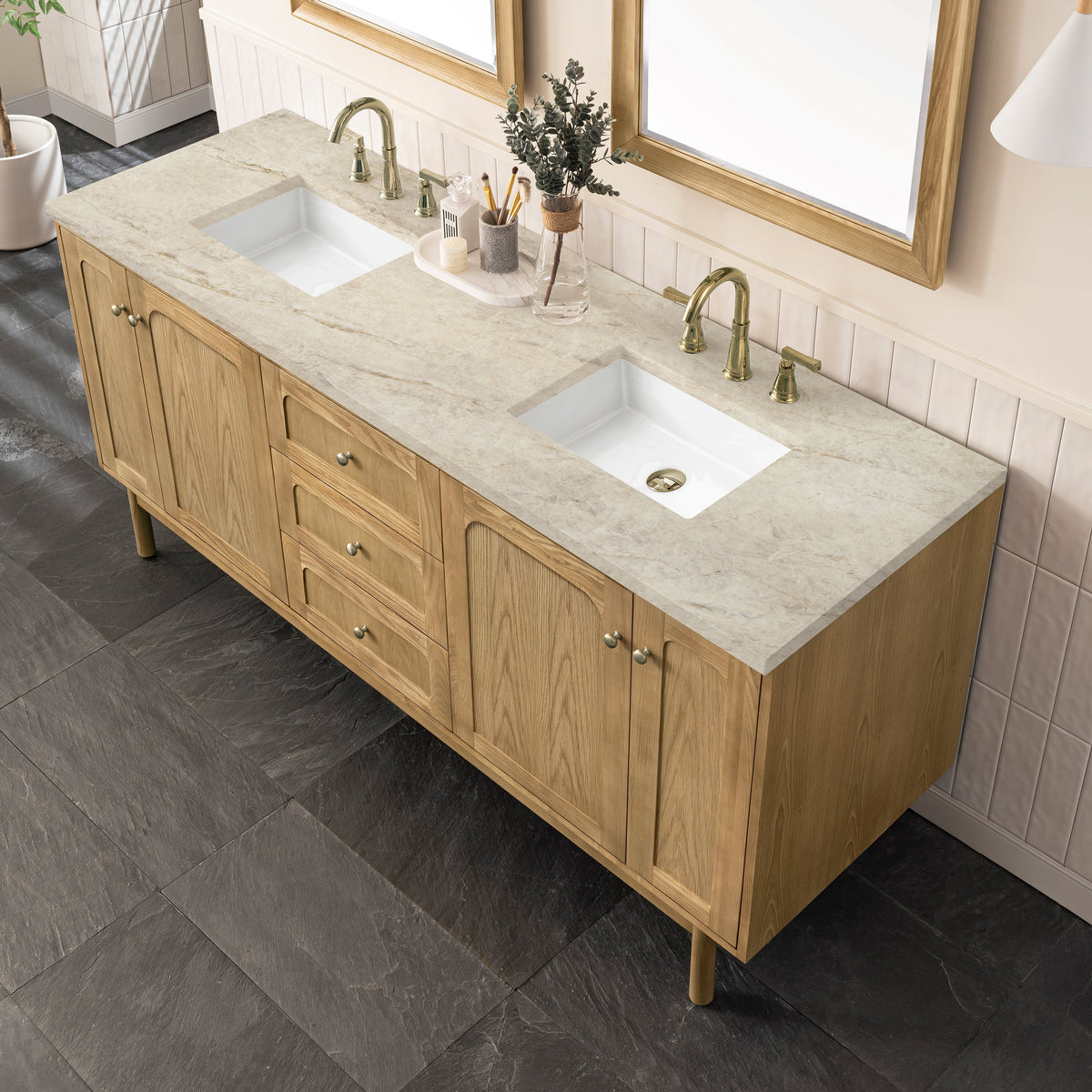 James Martin Laurent 72" Dual Mount Double Bathroom Vanity, Light Natural Oak with Tajnar countertop