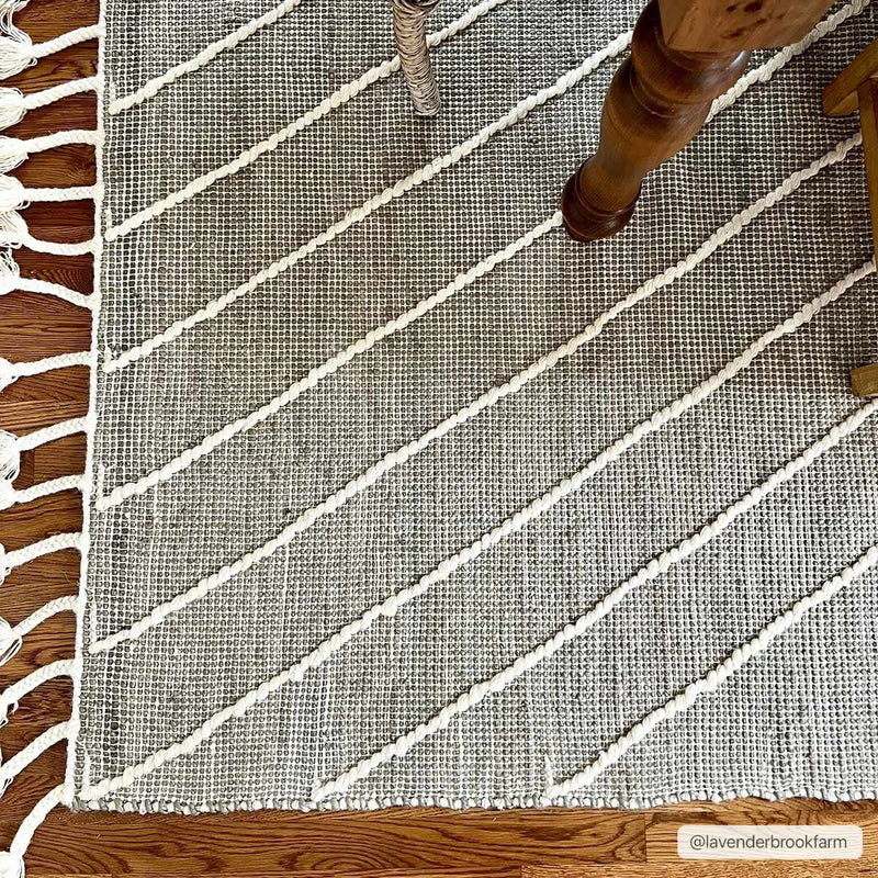Marbletown Jute&Wool Blend Rug with Tassels - Clearance by Boutique Rugs