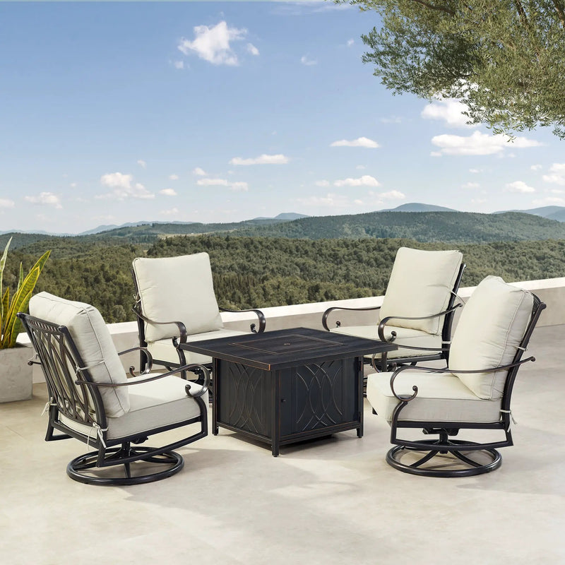 Black Aluminum Fire Table Set with Four Club Chairs by Sharicks