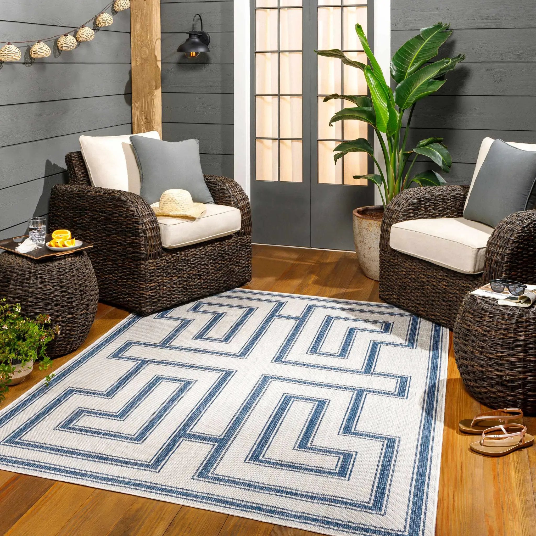 Taro Blue & Gray Outdoor Area Rug - Clearance by Boutique Rugs