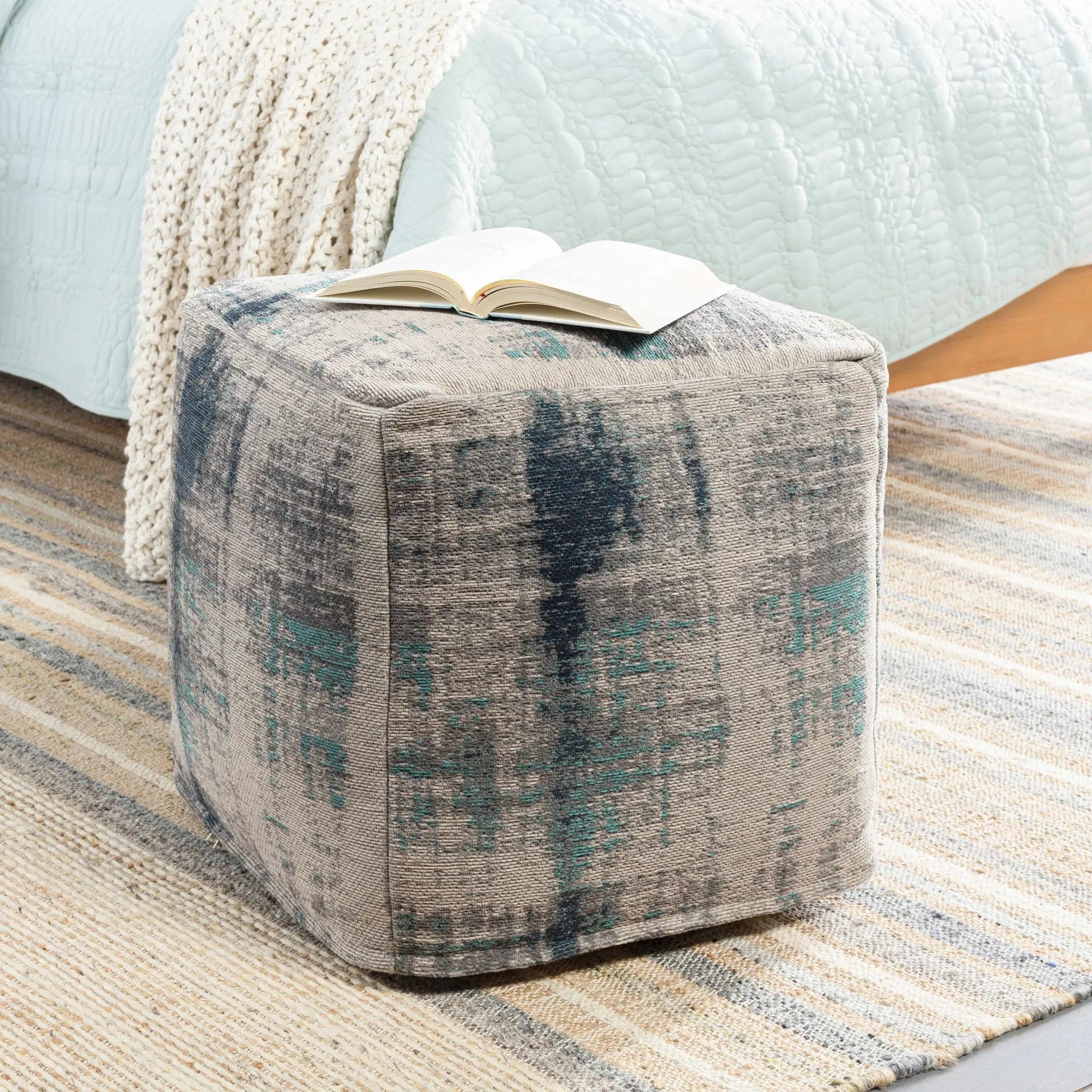 Albertville Knitted Gray Cotton Pouf by Boutique Rugs