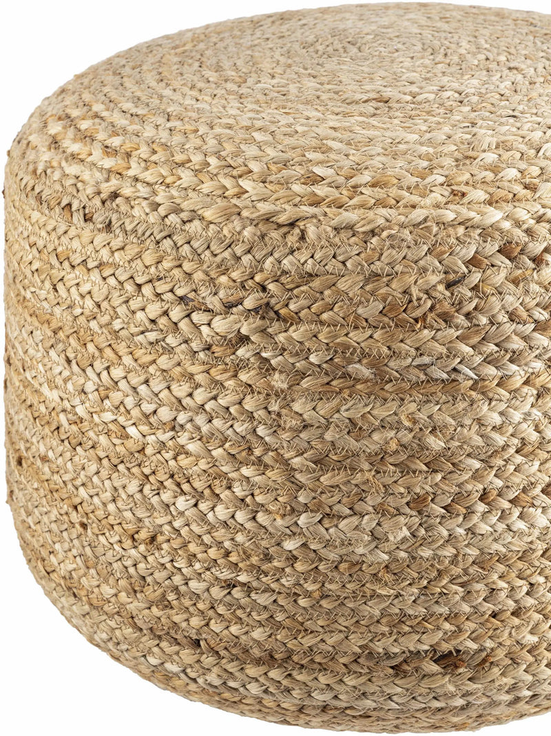 Lavertezzo Brick Red Knitted Beige Cotton Pouf by Boutique Rugs