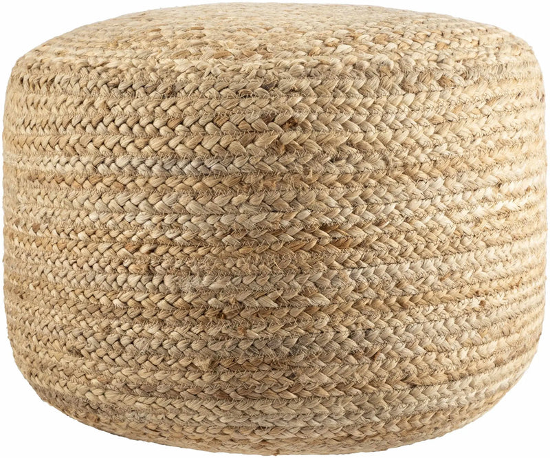 Lavertezzo Brick Red Knitted Beige Cotton Pouf by Boutique Rugs