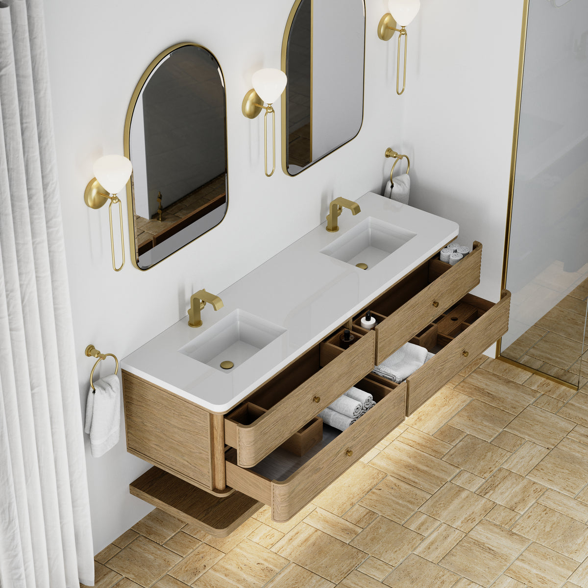 James Martin Allamari 72" Floating Double Bathroom Vanity, Dune Mist, view 25