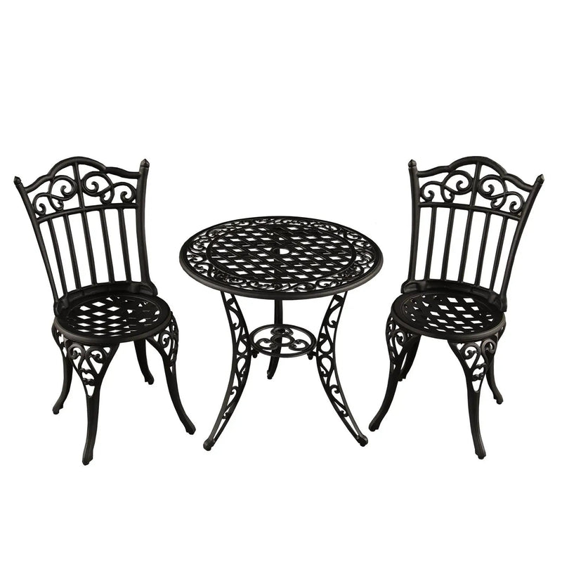 Black Ornate Outdoor Patio Garden Aluminum 3 Piece Bistro Set by Sharicks