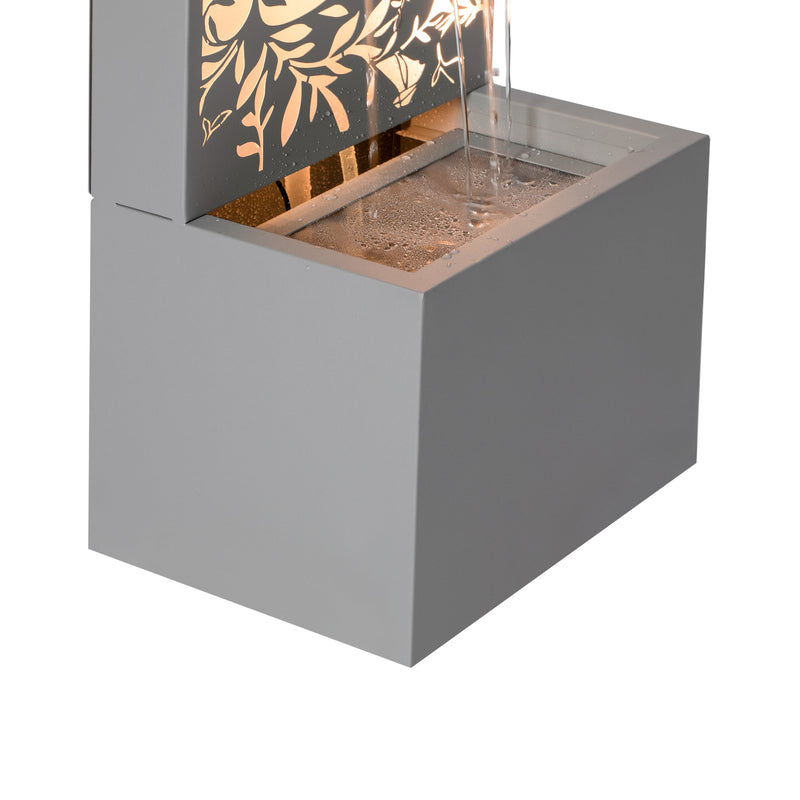 Metal Wall Fountain Outdoor Cut Leaf Panel Backlit, angled view