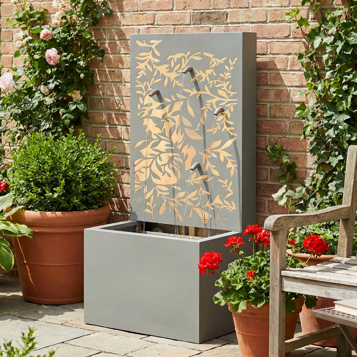 Metal Wall Fountain Outdoor Cut Leaf Panel Backlit, photo 3 of 8