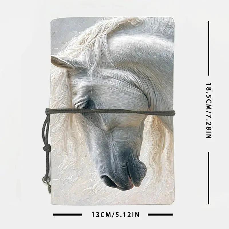 Leather Notebook 160 Pages 80 Sheets Home Gift for New Parent Suitable for Baby Log Milestones and Parenting Notes with White horse with flowing mane Pattern by House Of Avana