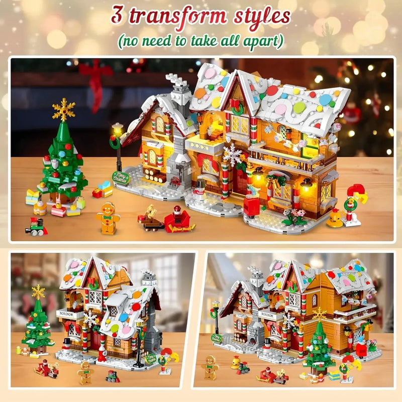 LED Christmas Village Building Blocks Set with Train & Santa by House Of Avana