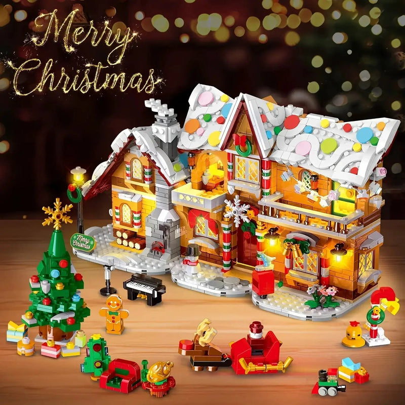 LED Christmas Village Building Blocks Set with Train & Santa by House Of Avana
