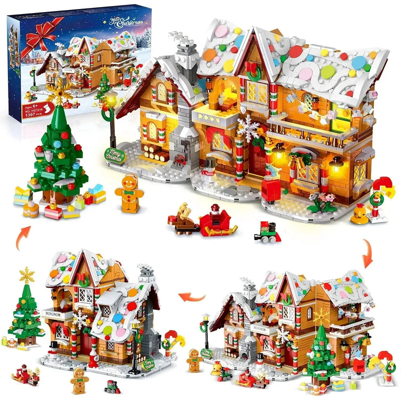 LED Christmas Village Building Blocks Set with Train & Santa by House Of Avana