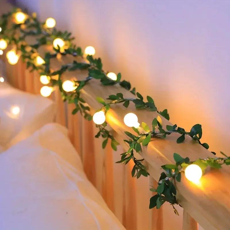LED Fairy Lights, Round Ball String with Green Vine Garland by House Of Avana