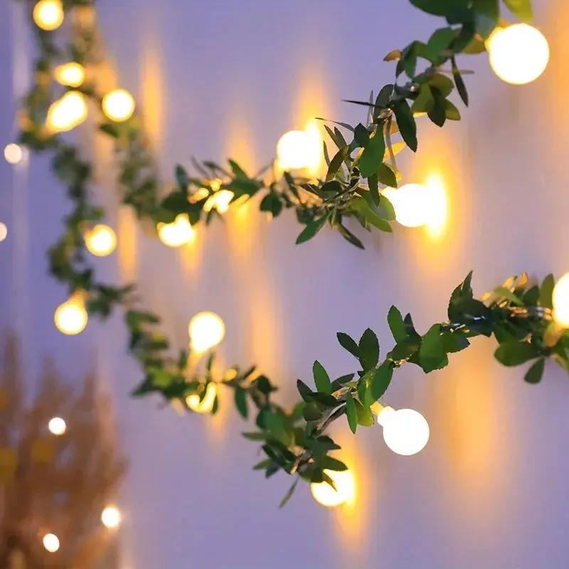 LED Fairy Lights, Round Ball String with Green Vine Garland by House Of Avana