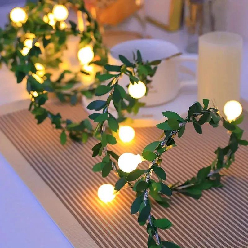 LED Fairy Lights, Round Ball String with Green Vine Garland by House Of Avana