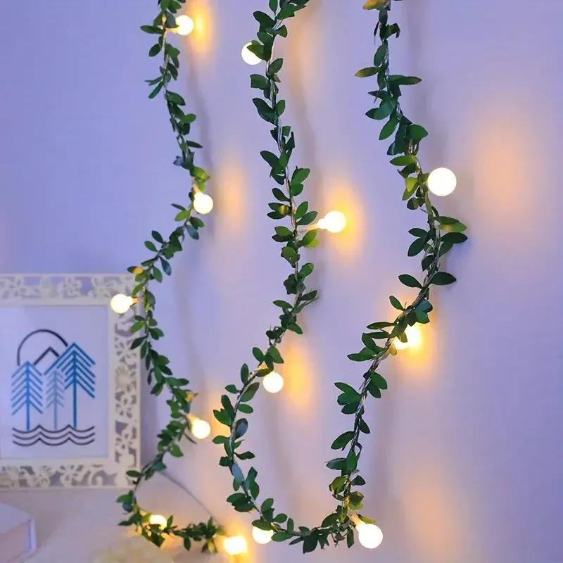 LED Fairy Lights, Round Ball String with Green Vine Garland by House Of Avana