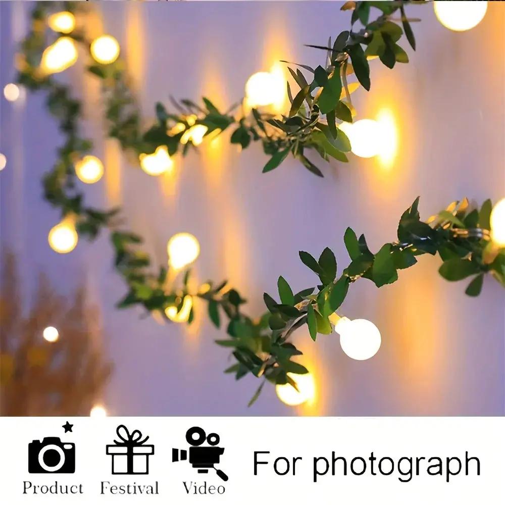 LED Fairy Lights, Round Ball String with Green Vine Garland by House Of Avana