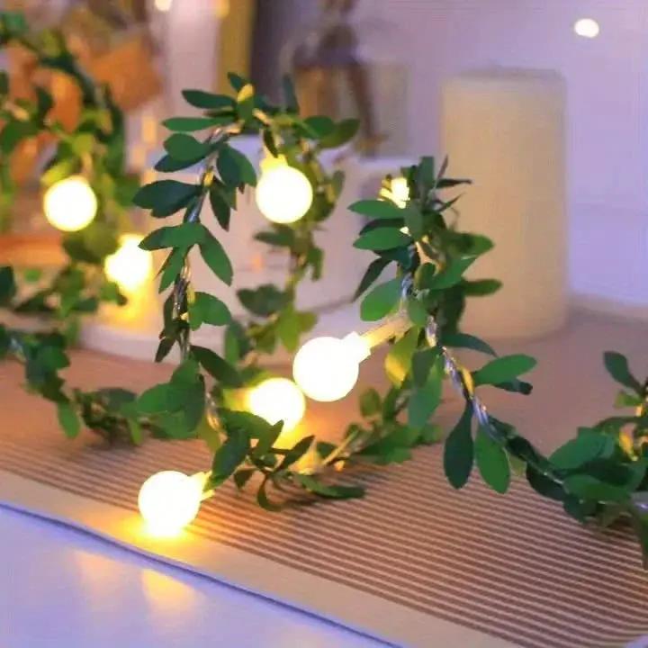 LED Fairy Lights, Round Ball String with Green Vine Garland by House Of Avana