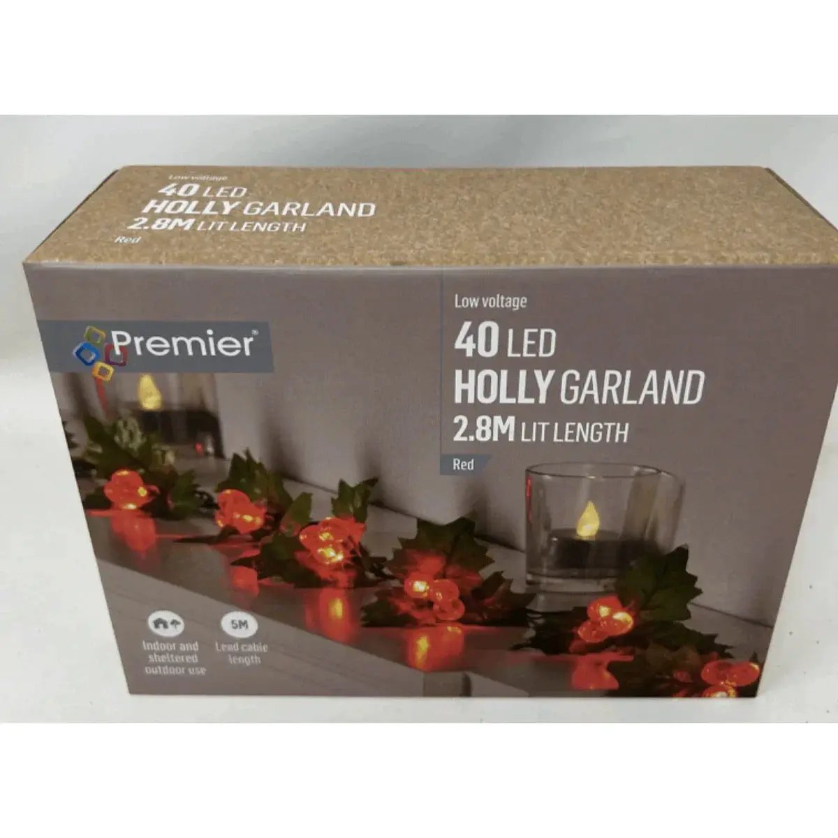 LED Holly Garland 2.8m Mains Powered Xmas Decoration Red Berries by House Of Avana