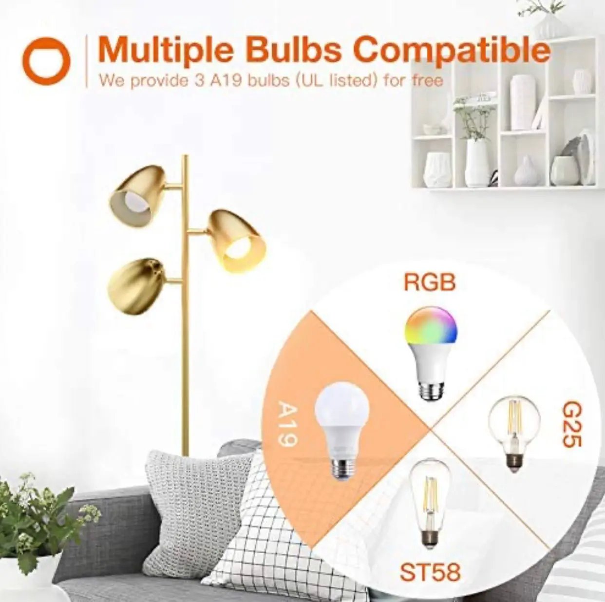 LED Reading and Floor Lamp - Standing Tall Pole Lamp with 3 LED Bulbs by Outdoor Solar Outlet