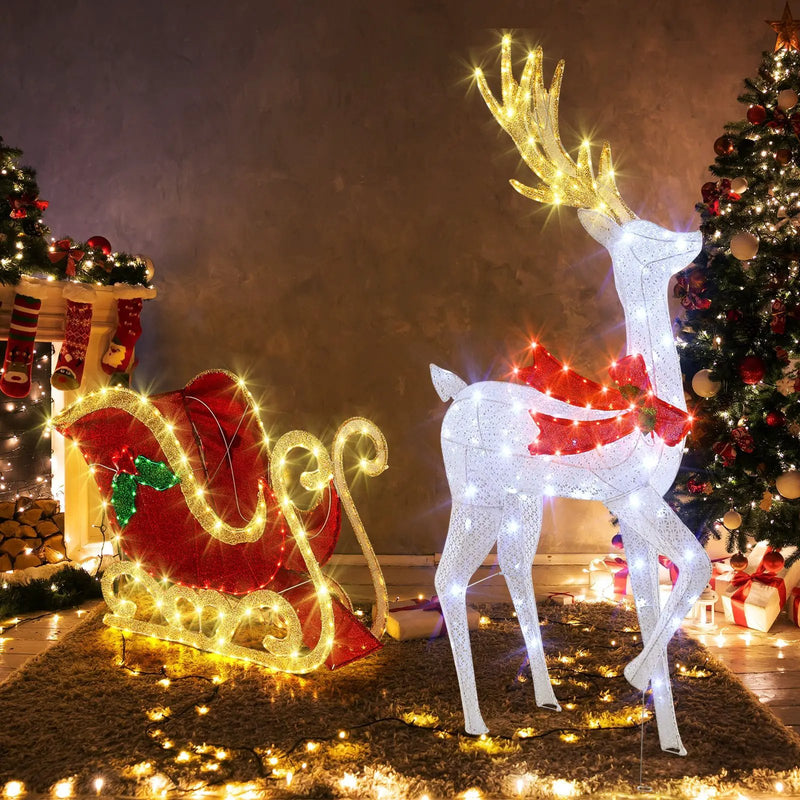 LED Lighted Christmas Reindeer and Santas Sleigh by DirectDeals