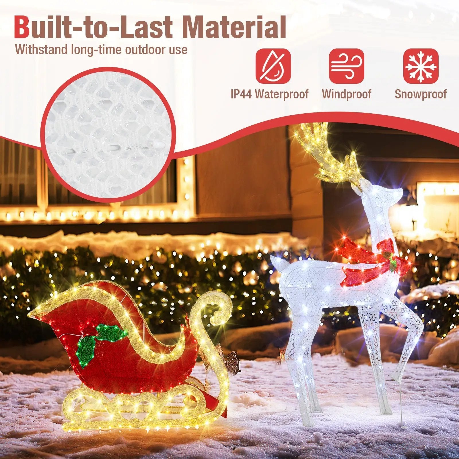 LED Lighted Christmas Reindeer and Santas Sleigh by DirectDeals