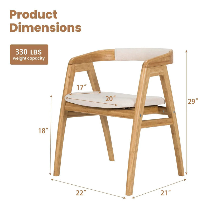 Leisure Bamboo Dining Chair with Curved Back and Anti-slip Foot Pads-Natural by DirectDeals